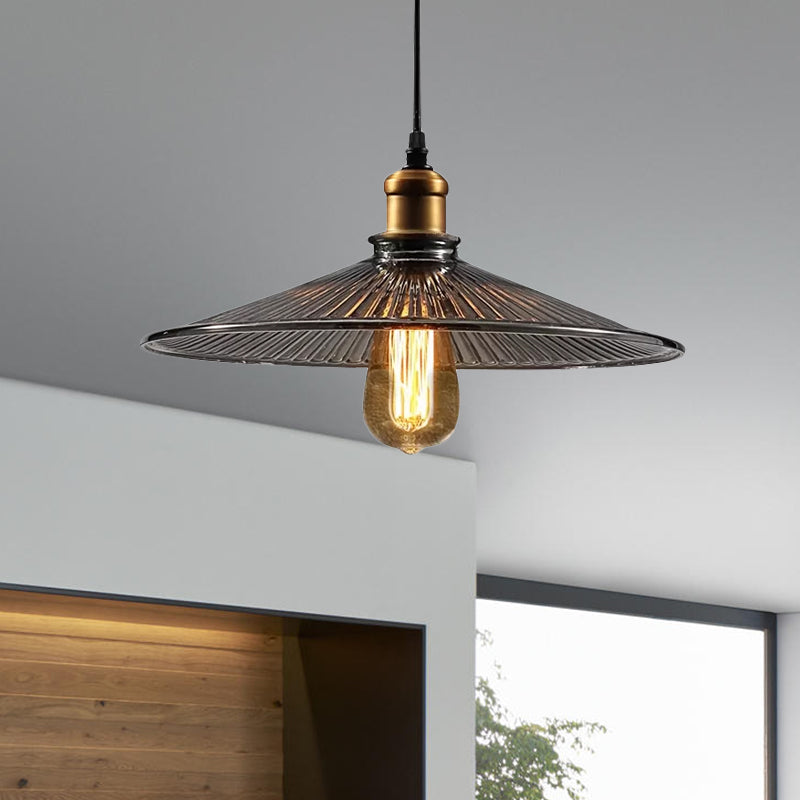 Brass Cone Pendant Ceiling Light Farmhouse Ribbed Glass 1 Light Living Room Hanging Lamp Clearhalo 'Ceiling Lights' 'Close To Ceiling Lights' 'Glass shade' 'Glass' 'Industrial Pendants' 'Industrial' 'Middle Century Pendants' 'Pendant Lights' 'Pendants' 'Tiffany' Lighting' 1418647