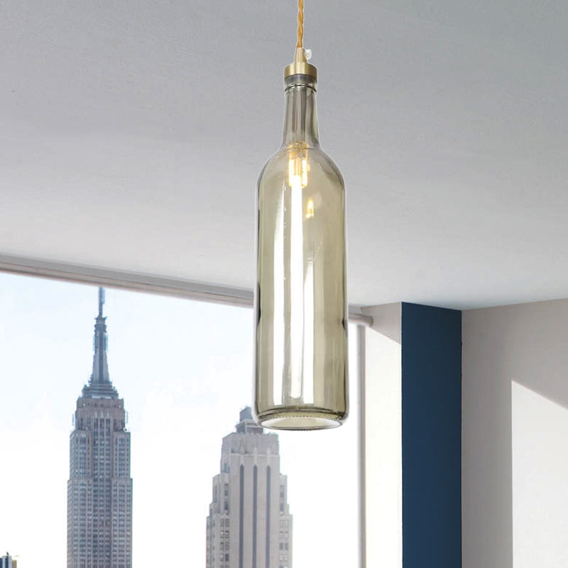 Industrial Wine Bottle Hanging Lamp 1 Light Glass Ceiling Pendant Light with Adjustable Cord in Smoke Grey/Green Clearhalo 'Ceiling Lights' 'Glass shade' 'Glass' 'Industrial Pendants' 'Industrial' 'Middle Century Pendants' 'Pendant Lights' 'Pendants' 'Tiffany' Lighting' 1418653