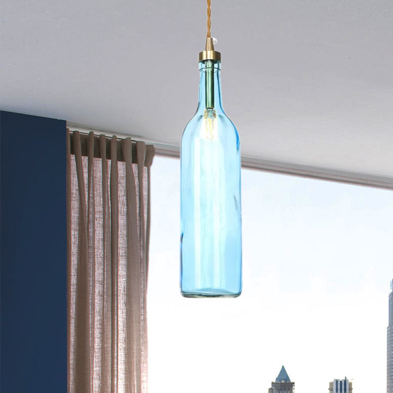 Industrial Wine Bottle Hanging Lamp 1 Light Glass Ceiling Pendant Light with Adjustable Cord in Smoke Grey/Green Clearhalo 'Ceiling Lights' 'Glass shade' 'Glass' 'Industrial Pendants' 'Industrial' 'Middle Century Pendants' 'Pendant Lights' 'Pendants' 'Tiffany' Lighting' 1418654