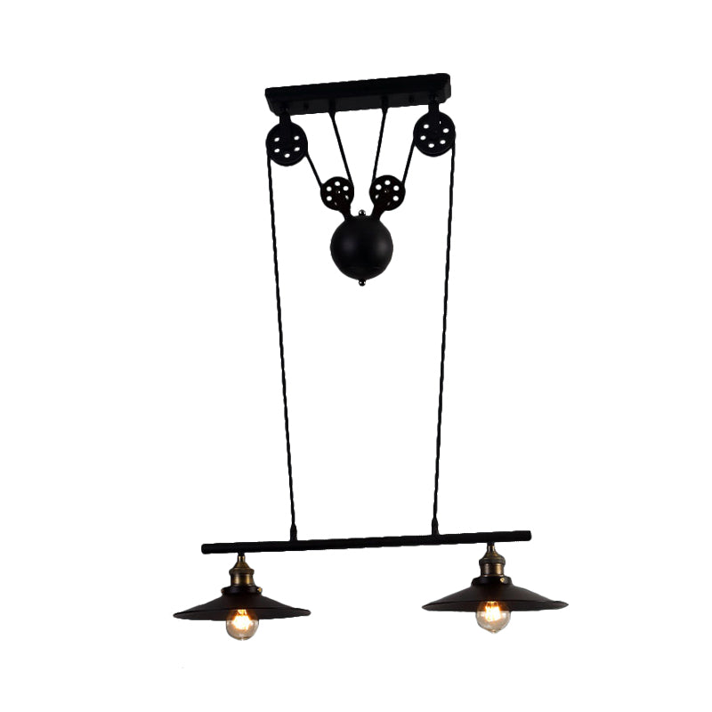 2/3 Bulbs Metal Island Pendant Light Industrial Style Black Finish Flared Shade Indoor Hanging Light Lamp Clearhalo 'Ceiling Lights' 'Island Lights' Lighting' 141868