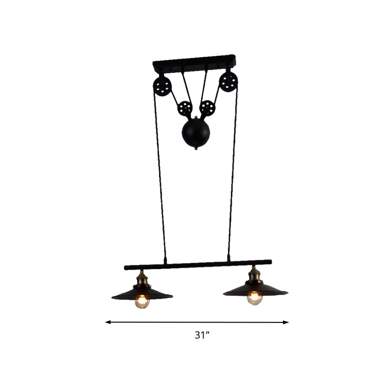 2/3 Bulbs Metal Island Pendant Light Industrial Style Black Finish Flared Shade Indoor Hanging Light Lamp Clearhalo 'Ceiling Lights' 'Island Lights' Lighting' 141869