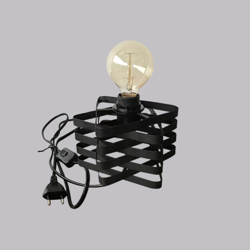 1 Head Table Lamp Industrial Stylish Cylinder/Barrel Metal Table Light with Cage Base in Black for Coffee Shop Clearhalo 'Lamps' 'Table Lamps' Lighting' 1418694