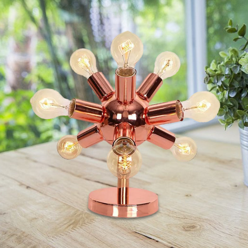 6/9-Head Metallic Table Lamp Industrial Style Copper Finish Sputnik Bedroom Table Lighting with Exposed Bulb Clearhalo 'Lamps' 'Table Lamps' Lighting' 1418699