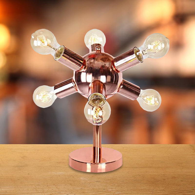 6/9-Head Metallic Table Lamp Industrial Style Copper Finish Sputnik Bedroom Table Lighting with Exposed Bulb Clearhalo 'Lamps' 'Table Lamps' Lighting' 1418700