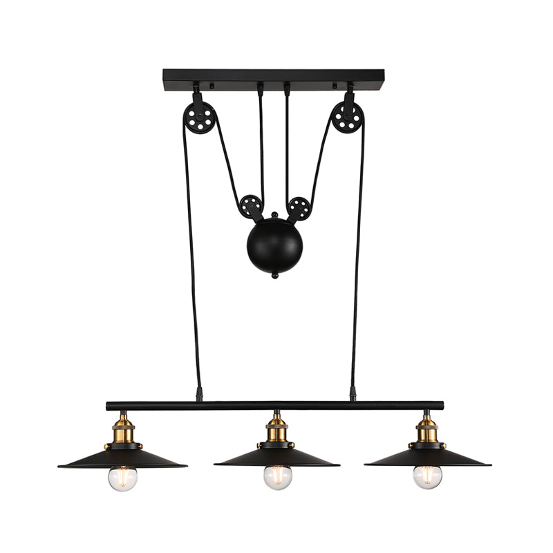 2/3 Bulbs Metal Island Pendant Light Industrial Style Black Finish Flared Shade Indoor Hanging Light Lamp Clearhalo 'Ceiling Lights' 'Island Lights' Lighting' 141872