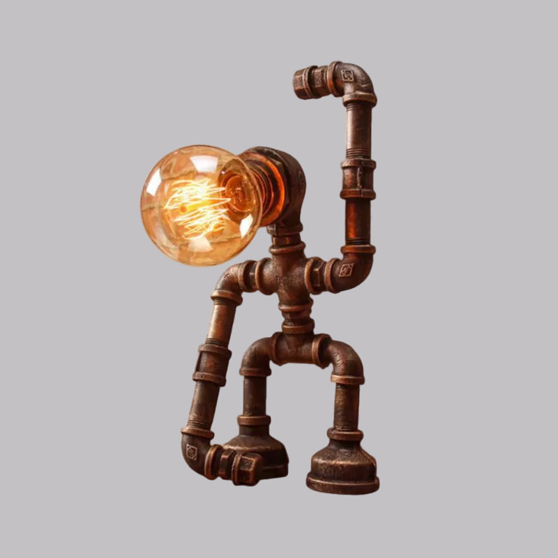 Standing/Sitting Robot Metallic Table Light with Pipe Industrial Stylish 1 Bulb Coffee Shop Table Lamp in Bronze Clearhalo 'Lamps' 'Table Lamps' Lighting' 1418722