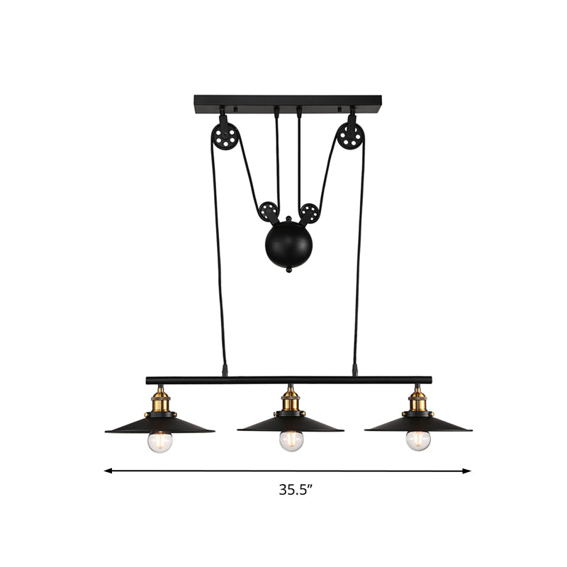 2/3 Bulbs Metal Island Pendant Light Industrial Style Black Finish Flared Shade Indoor Hanging Light Lamp Clearhalo 'Ceiling Lights' 'Island Lights' Lighting' 141873