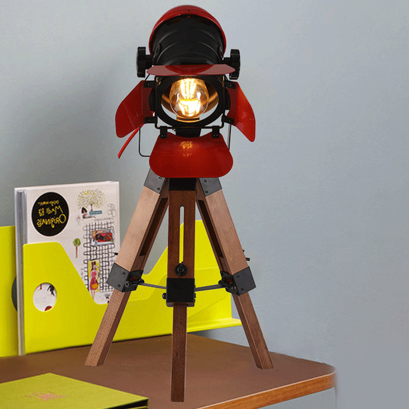 Red 1 Light Desk Light Industrial Style Metal and Wood Tripod Desk Lamp for Restaurant Clearhalo 'Lamps' 'Table Lamps' Lighting' 1418731