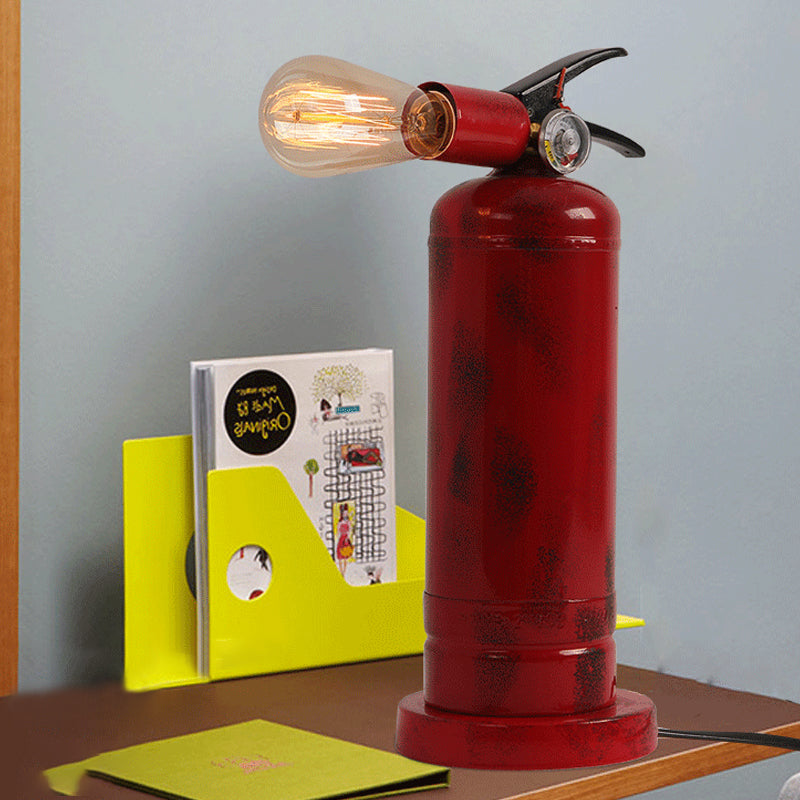 Bistro Fire Extinguisher Shape Table Light Metal 1 Bulb Red Finish Table Lamp with Plug-In Cord Clearhalo 'Lamps' 'Table Lamps' Lighting' 1418732