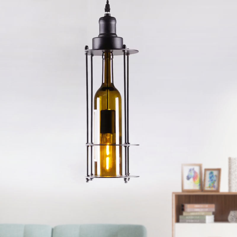 1 Light Hanging Light with Wine Bottle Glass Shade Industrial Style Kitchen Pendant Lamp in Green Clearhalo 'Ceiling Lights' 'Glass shade' 'Glass' 'Industrial Pendants' 'Industrial' 'Middle Century Pendants' 'Pendant Lights' 'Pendants' 'Tiffany' Lighting' 1418742