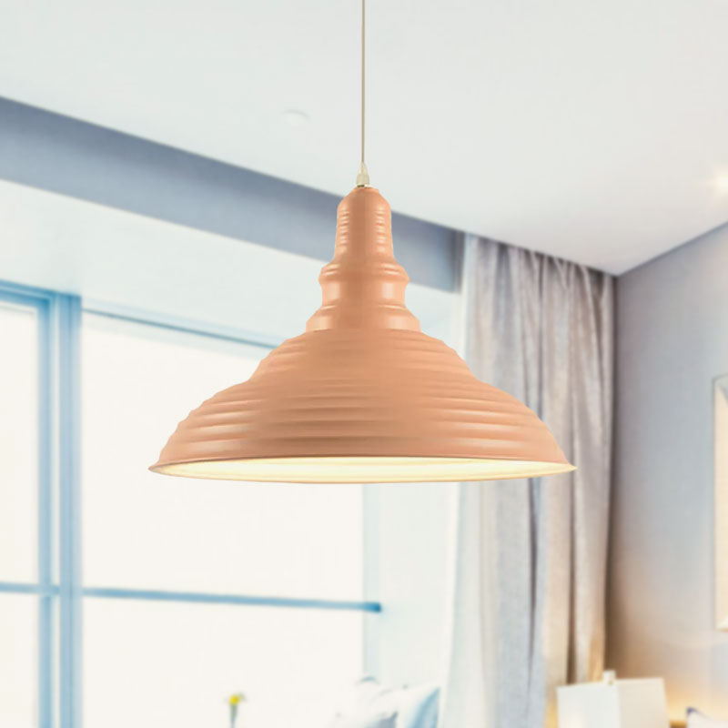 Metal Pink/Blue Pendant Lamp Ribbed Double Bubble 1 Light Industrial Style Suspension Light for Bedroom Clearhalo 'Ceiling Lights' 'Modern Pendants' 'Modern' 'Pendant Lights' 'Pendants' Lighting' 1418750