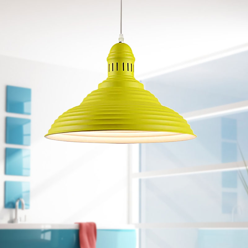 Ribbed Conical/Double Bubble Kitchen Pendant Light Modern Metal 1 Light Red/Yellow/White Hanging Light Fixture with Vented Socket Clearhalo 'Ceiling Lights' 'Modern Pendants' 'Modern' 'Pendant Lights' 'Pendants' Lighting' 1418754