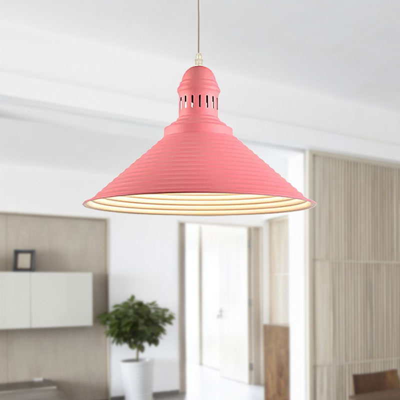 Ribbed Conical/Double Bubble Kitchen Pendant Light Modern Metal 1 Light Red/Yellow/White Hanging Light Fixture with Vented Socket Clearhalo 'Ceiling Lights' 'Modern Pendants' 'Modern' 'Pendant Lights' 'Pendants' Lighting' 1418755