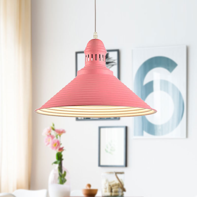 Ribbed Conical/Double Bubble Kitchen Pendant Light Modern Metal 1 Light Red/Yellow/White Hanging Light Fixture with Vented Socket Clearhalo 'Ceiling Lights' 'Modern Pendants' 'Modern' 'Pendant Lights' 'Pendants' Lighting' 1418756