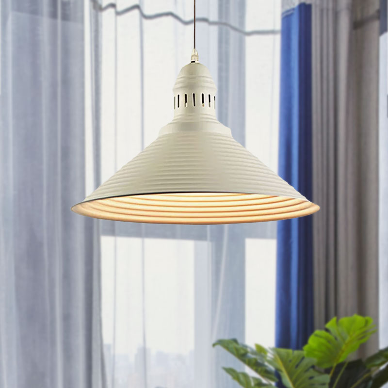 Ribbed Conical/Double Bubble Kitchen Pendant Light Modern Metal 1 Light Red/Yellow/White Hanging Light Fixture with Vented Socket Clearhalo 'Ceiling Lights' 'Modern Pendants' 'Modern' 'Pendant Lights' 'Pendants' Lighting' 1418757