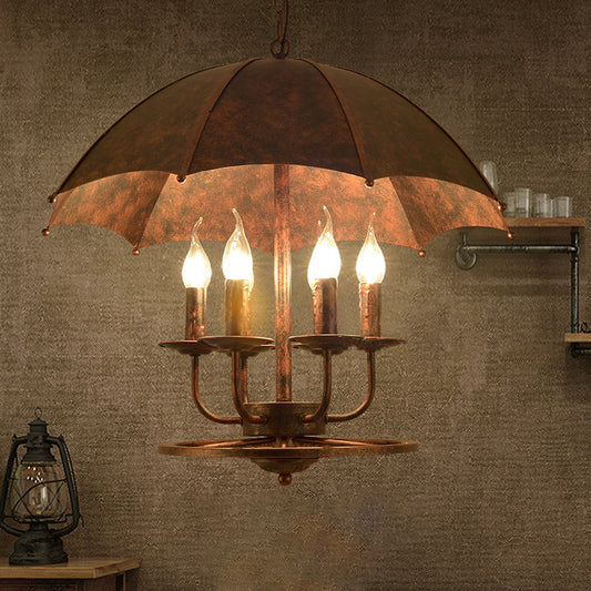 Rust Candle Suspension Light with Umbrella Shade 6 Lights Metallic Pendant Lamp for Boutique Clearhalo 'Ceiling Lights' 'Chandeliers' Lighting' options 1418775
