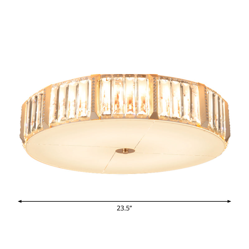 6/8 Bulbs Light Fixture Ceiling Contemporary Drum Clear Rectangular-Cut Crystals Flush Mount Lamp, 19.5"/23.5" W Clearhalo 'Ceiling Lights' 'Close To Ceiling Lights' 'Close to ceiling' 'Flush mount' Lighting' 1418795