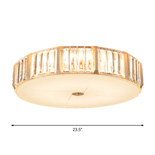 6/8 Bulbs Light Fixture Ceiling Contemporary Drum Clear Rectangular-Cut Crystals Flush Mount Lamp, 19.5"/23.5" W Clearhalo 'Ceiling Lights' 'Close To Ceiling Lights' 'Close to ceiling' 'Flush mount' Lighting' 1418795