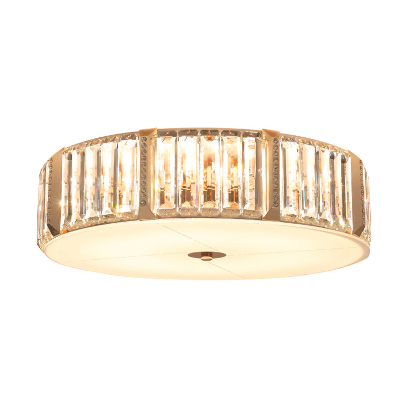 6/8 Bulbs Light Fixture Ceiling Contemporary Drum Clear Rectangular-Cut Crystals Flush Mount Lamp, 19.5"/23.5" W Clearhalo 'Ceiling Lights' 'Close To Ceiling Lights' 'Close to ceiling' 'Flush mount' Lighting' 1418798