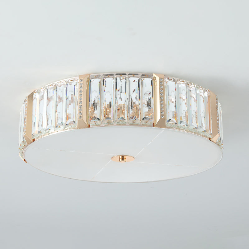 6/8 Bulbs Light Fixture Ceiling Contemporary Drum Clear Rectangular-Cut Crystals Flush Mount Lamp, 19.5"/23.5" W Clearhalo 'Ceiling Lights' 'Close To Ceiling Lights' 'Close to ceiling' 'Flush mount' Lighting' 1418799