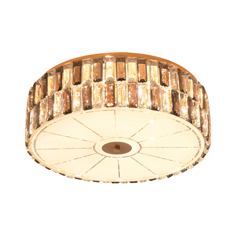 Clear Crystal Blocks Drum Flush Light Fixture Modern 6 Bulbs Bedchamber Close to Ceiling Lamp Clearhalo 'Ceiling Lights' 'Close To Ceiling Lights' 'Close to ceiling' 'Flush mount' Lighting' 1418802