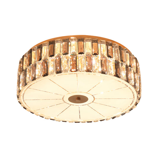 Clear Crystal Blocks Drum Flush Light Fixture Modern 6 Bulbs Bedchamber Close to Ceiling Lamp Clearhalo 'Ceiling Lights' 'Close To Ceiling Lights' 'Close to ceiling' 'Flush mount' Lighting' 1418802