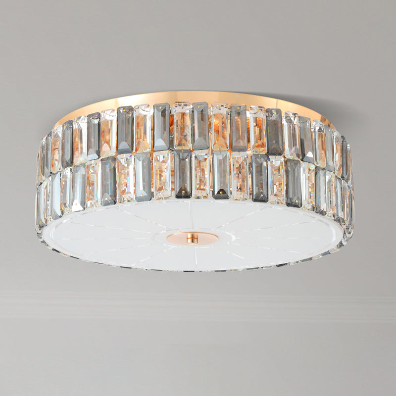 Clear Crystal Blocks Drum Flush Light Fixture Modern 6 Bulbs Bedchamber Close to Ceiling Lamp Clearhalo 'Ceiling Lights' 'Close To Ceiling Lights' 'Close to ceiling' 'Flush mount' Lighting' 1418803