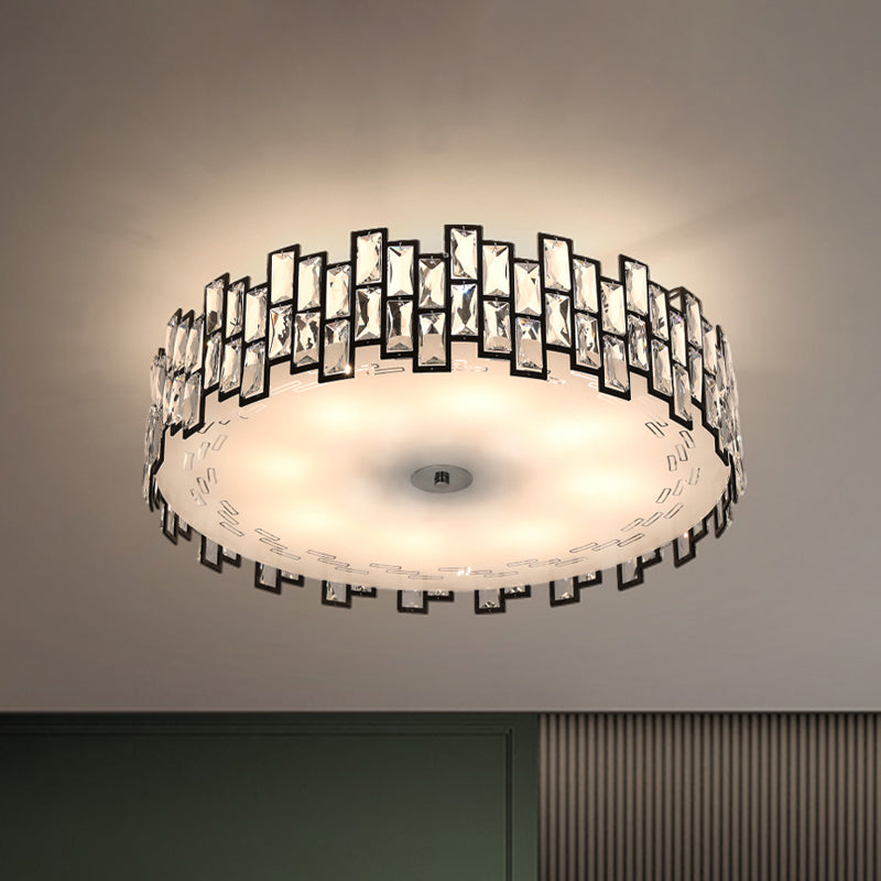 Contemporary Drum Lighting Fixture 6/8 Heads Clear Embedded Crystals Flush Mount Light, 19.5"/23.5" Width Clear 23.5" Clearhalo 'Ceiling Lights' 'Close To Ceiling Lights' 'Close to ceiling' 'Flush mount' Lighting' 1418805