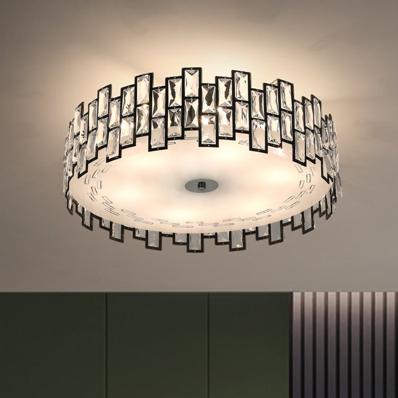 Contemporary Drum Lighting Fixture 6/8 Heads Clear Embedded Crystals Flush Mount Light, 19.5"/23.5" Width Clear 19.5" Clearhalo 'Ceiling Lights' 'Close To Ceiling Lights' 'Close to ceiling' 'Flush mount' Lighting' 1418809