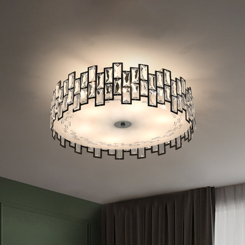 Contemporary Drum Lighting Fixture 6/8 Heads Clear Embedded Crystals Flush Mount Light, 19.5"/23.5" Width Clearhalo 'Ceiling Lights' 'Close To Ceiling Lights' 'Close to ceiling' 'Flush mount' Lighting' 1418810