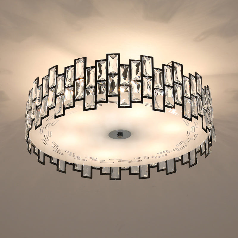 Contemporary Drum Lighting Fixture 6/8 Heads Clear Embedded Crystals Flush Mount Light, 19.5"/23.5" Width Clearhalo 'Ceiling Lights' 'Close To Ceiling Lights' 'Close to ceiling' 'Flush mount' Lighting' 1418812