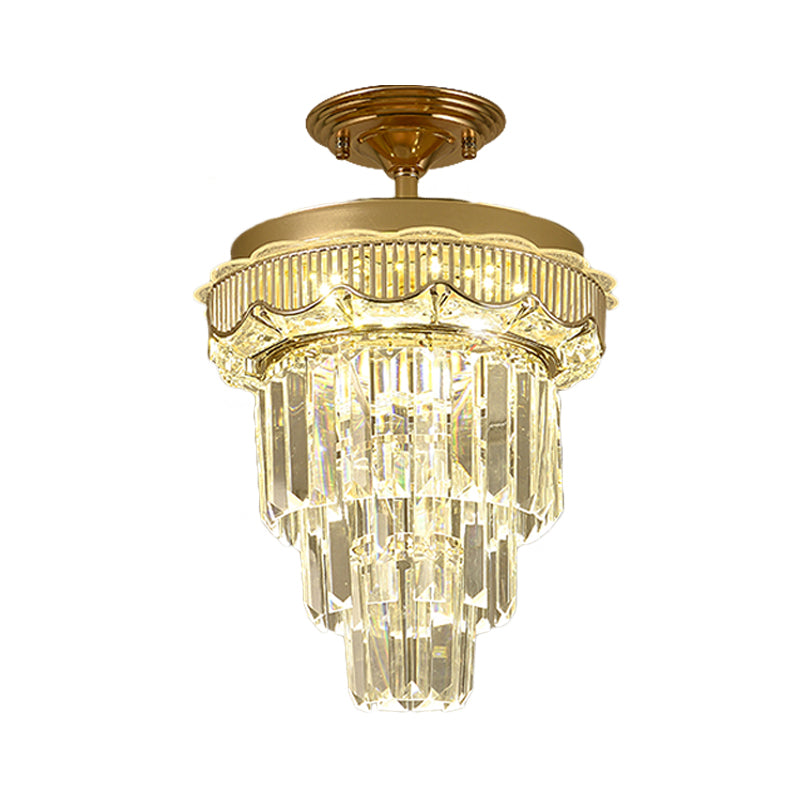 Taper Corridor Ceiling Lamp Modern Clear Crystal Blocks Gold Finish LED Semi Mount Lighting Clearhalo 'Ceiling Lights' 'Close To Ceiling Lights' 'Close to ceiling' 'Semi-flushmount' Lighting' 1418844