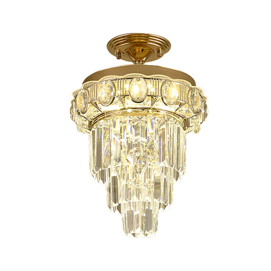 Taper Corridor Ceiling Lamp Modern Clear Crystal Blocks Gold Finish LED Semi Mount Lighting Clearhalo 'Ceiling Lights' 'Close To Ceiling Lights' 'Close to ceiling' 'Semi-flushmount' Lighting' 1418849