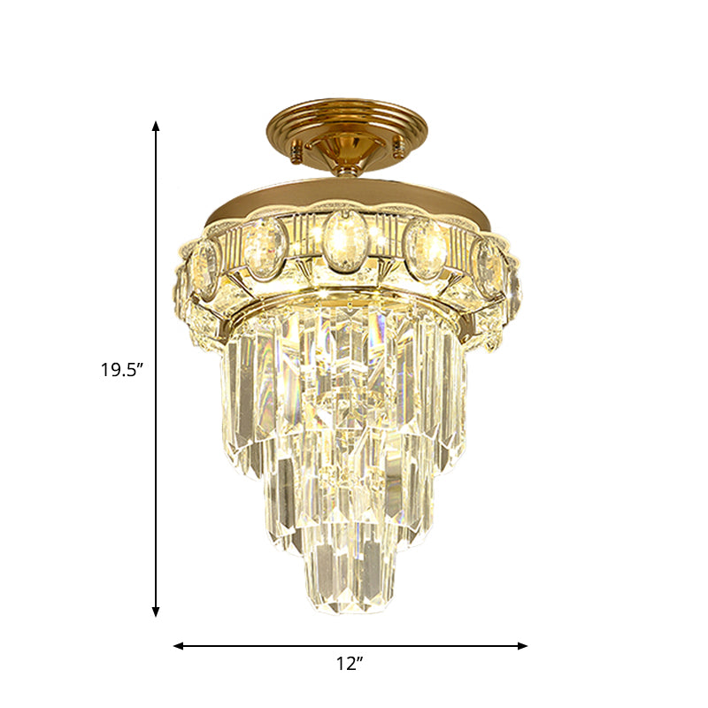 Taper Corridor Ceiling Lamp Modern Clear Crystal Blocks Gold Finish LED Semi Mount Lighting Clearhalo 'Ceiling Lights' 'Close To Ceiling Lights' 'Close to ceiling' 'Semi-flushmount' Lighting' 1418850