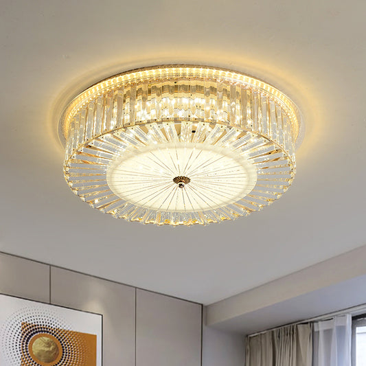 LED Flush Mount with Drum Shade Clear Crystals Contemporary Sleeping Room Ceiling Flush Mount Clear Clearhalo 'Ceiling Lights' 'Close To Ceiling Lights' 'Close to ceiling' 'Flush mount' Lighting' 1418851