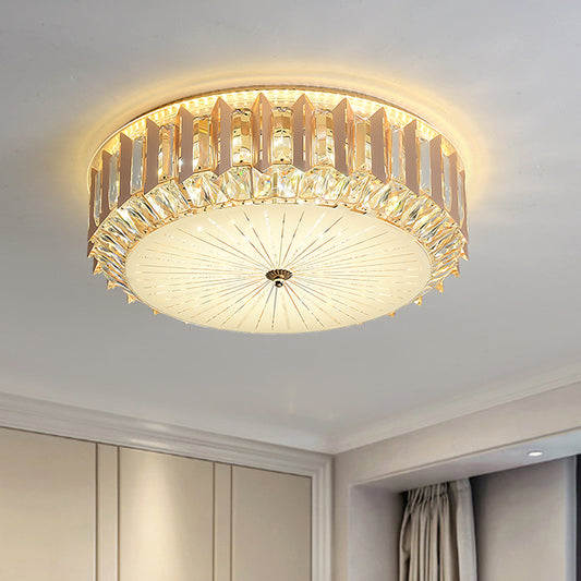 LED Flushmount Light Contemporary Drum Bevel Cut Crystals Close to Ceiling Lamp with Metal Finish Clear Clearhalo 'Ceiling Lights' 'Close To Ceiling Lights' 'Close to ceiling' 'Flush mount' Lighting' 1418859