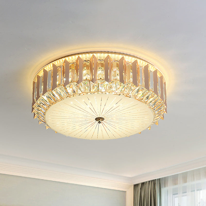 LED Flushmount Light Contemporary Drum Bevel Cut Crystals Close to Ceiling Lamp with Metal Finish Clearhalo 'Ceiling Lights' 'Close To Ceiling Lights' 'Close to ceiling' 'Flush mount' Lighting' 1418860