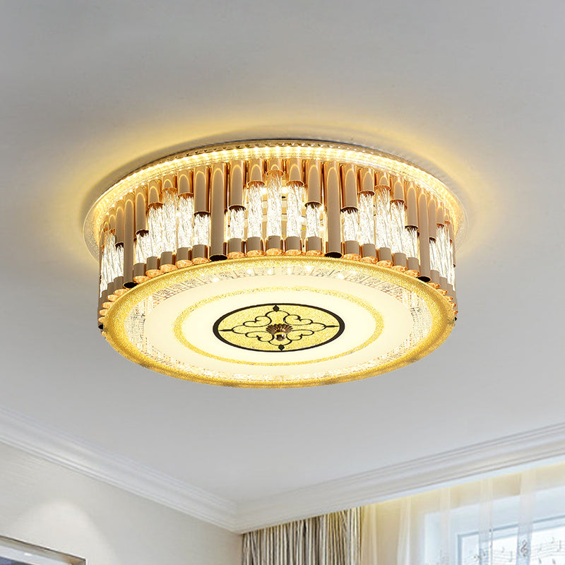 Drum Bedchamber Light Fixture Contemporary Clear Crystal Stripes LED Gold Flush Mount Lighting Gold Clearhalo 'Ceiling Lights' 'Close To Ceiling Lights' 'Close to ceiling' 'Flush mount' Lighting' 1418863