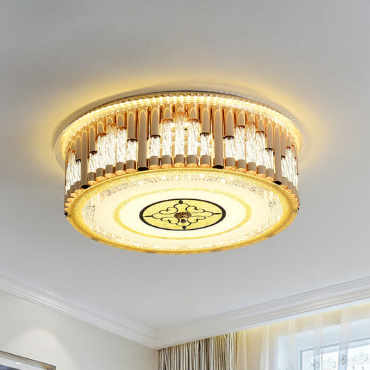 Drum Bedchamber Light Fixture Contemporary Clear Crystal Stripes LED Gold Flush Mount Lighting Gold Clearhalo 'Ceiling Lights' 'Close To Ceiling Lights' 'Close to ceiling' 'Flush mount' Lighting' 1418863