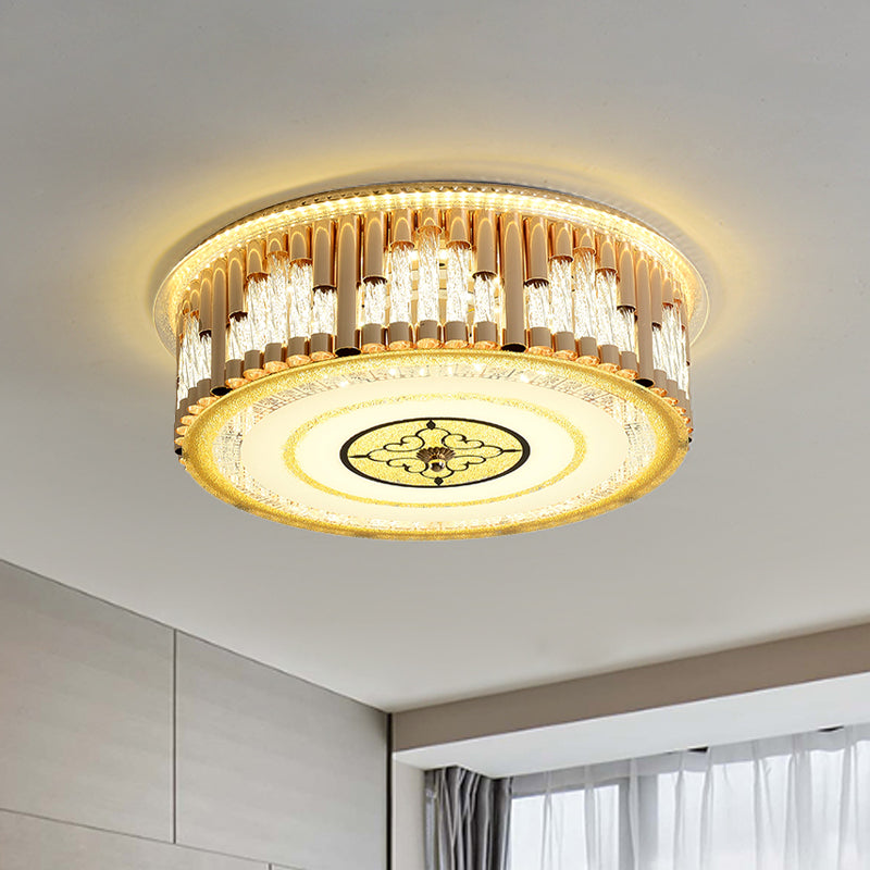 Drum Bedchamber Light Fixture Contemporary Clear Crystal Stripes LED Gold Flush Mount Lighting Clearhalo 'Ceiling Lights' 'Close To Ceiling Lights' 'Close to ceiling' 'Flush mount' Lighting' 1418864