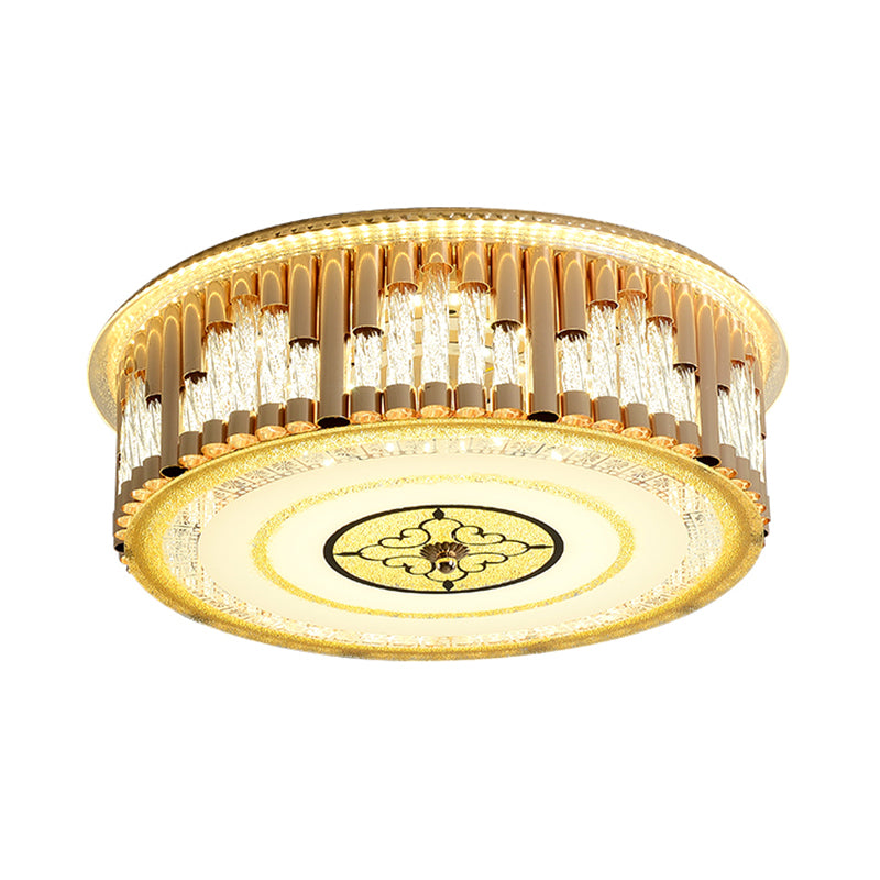 Drum Bedchamber Light Fixture Contemporary Clear Crystal Stripes LED Gold Flush Mount Lighting Clearhalo 'Ceiling Lights' 'Close To Ceiling Lights' 'Close to ceiling' 'Flush mount' Lighting' 1418865