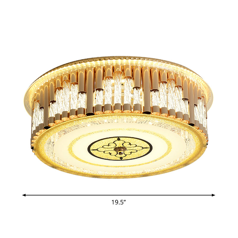 Drum Bedchamber Light Fixture Contemporary Clear Crystal Stripes LED Gold Flush Mount Lighting Clearhalo 'Ceiling Lights' 'Close To Ceiling Lights' 'Close to ceiling' 'Flush mount' Lighting' 1418866