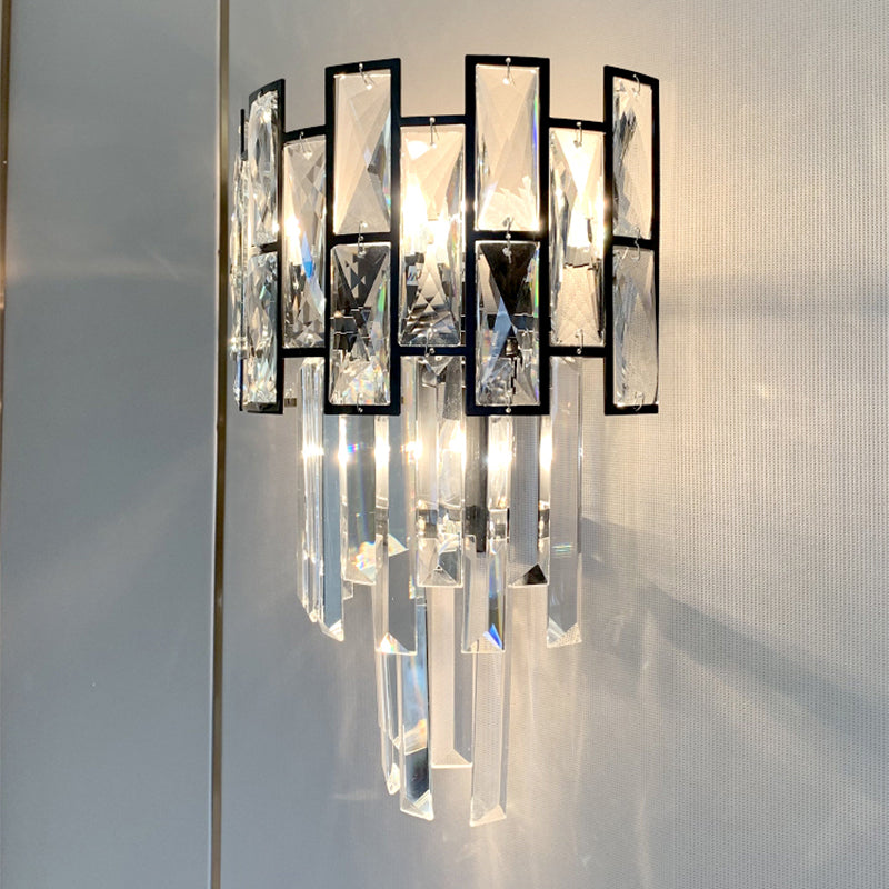 3 Heads Tapered Flush Mount Contemporary Black Finish Crystal Embedded Surface Wall Sconce Clearhalo 'Modern wall lights' 'Modern' 'Wall Lamps & Sconces' 'Wall Lights' Lighting' 1418956