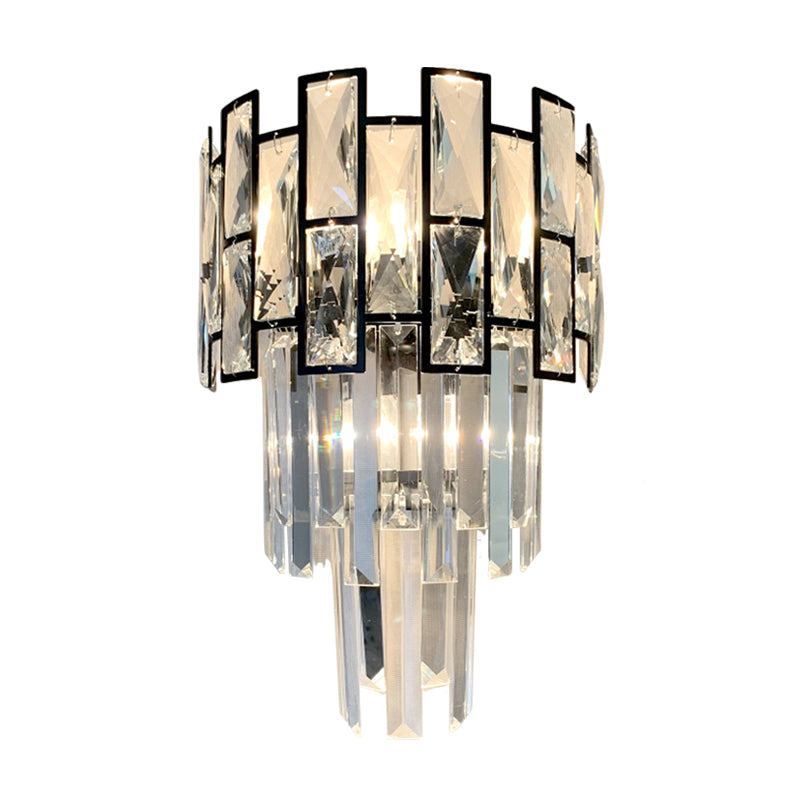 3 Heads Tapered Flush Mount Contemporary Black Finish Crystal Embedded Surface Wall Sconce Clearhalo 'Modern wall lights' 'Modern' 'Wall Lamps & Sconces' 'Wall Lights' Lighting' 1418957