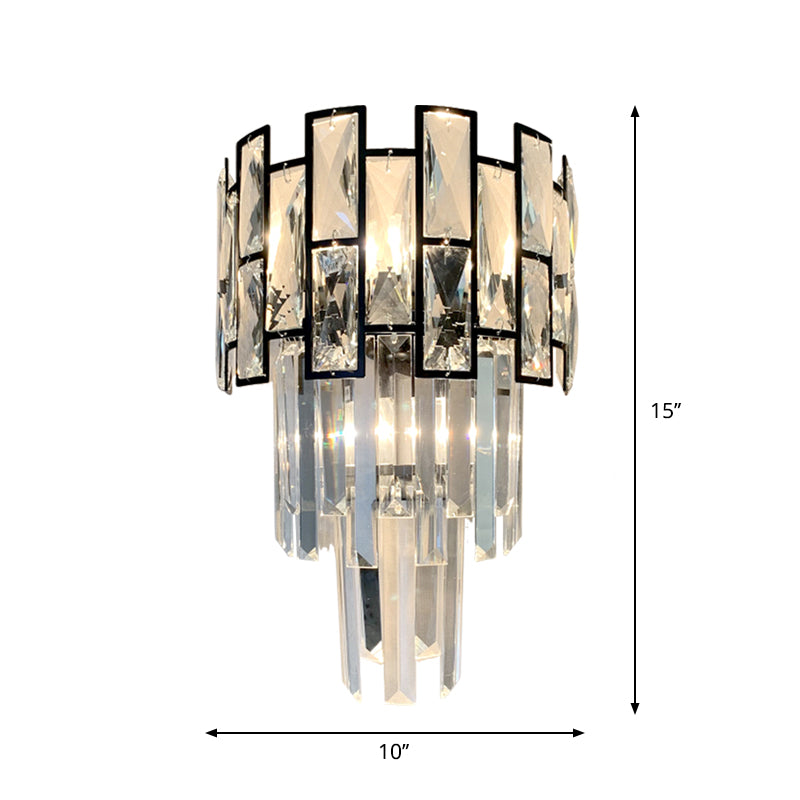 3 Heads Tapered Flush Mount Contemporary Black Finish Crystal Embedded Surface Wall Sconce Clearhalo 'Modern wall lights' 'Modern' 'Wall Lamps & Sconces' 'Wall Lights' Lighting' 1418958