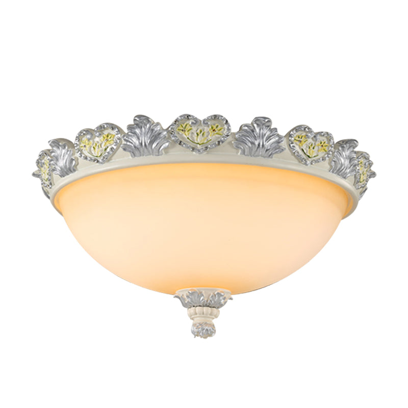 Classic Domed Flush Mount Fixture 3-Bulb 15"/19" Wide Frosted Glass Ceiling Lighting with Blossom Edge in Silver Clearhalo 'Ceiling Lights' 'Close To Ceiling Lights' 'Close to ceiling' 'Flush mount' Lighting' 1418989