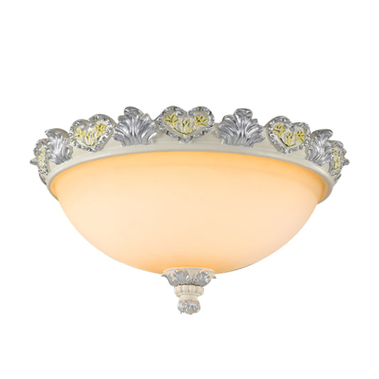 Classic Domed Flush Mount Fixture 3-Bulb 15"/19" Wide Frosted Glass Ceiling Lighting with Blossom Edge in Silver Clearhalo 'Ceiling Lights' 'Close To Ceiling Lights' 'Close to ceiling' 'Flush mount' Lighting' 1418989