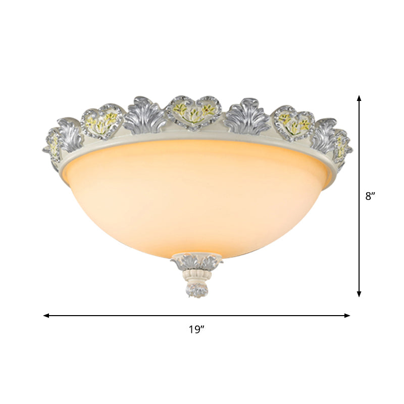 Classic Domed Flush Mount Fixture 3-Bulb 15"/19" Wide Frosted Glass Ceiling Lighting with Blossom Edge in Silver Clearhalo 'Ceiling Lights' 'Close To Ceiling Lights' 'Close to ceiling' 'Flush mount' Lighting' 1418991