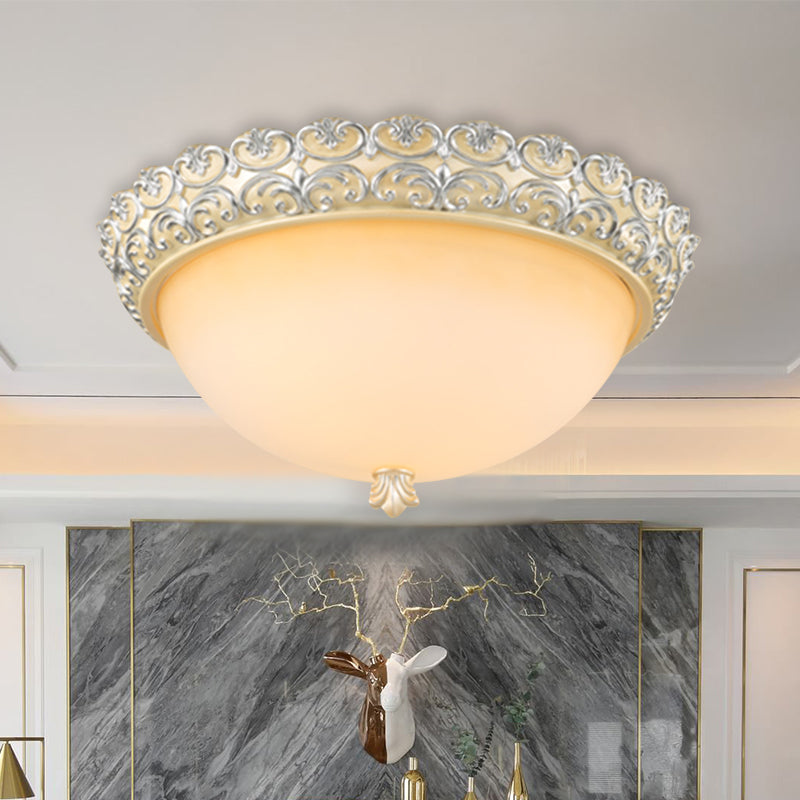 3 Heads Semi-Globe Ceiling Lamp Rustic Style Beige White Glass Flush Mount Light Fixture Beige Clearhalo 'Ceiling Lights' 'Close To Ceiling Lights' 'Close to ceiling' 'Flush mount' Lighting' 1418992