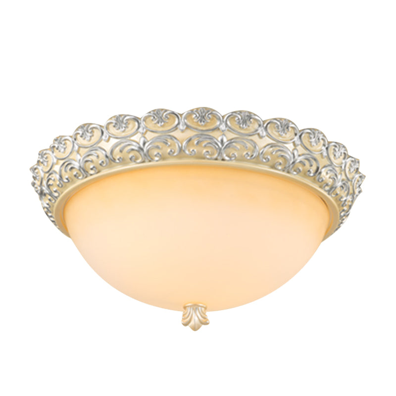 3 Heads Semi-Globe Ceiling Lamp Rustic Style Beige White Glass Flush Mount Light Fixture Clearhalo 'Ceiling Lights' 'Close To Ceiling Lights' 'Close to ceiling' 'Flush mount' Lighting' 1418993